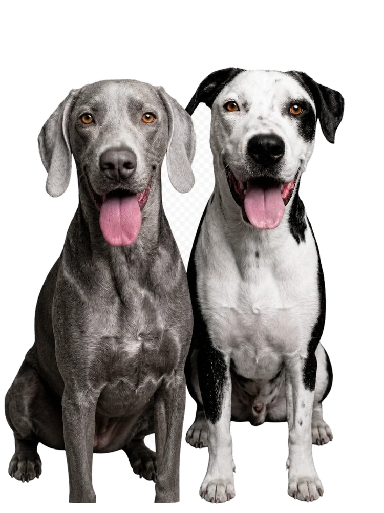 Dos perros sentados mirando a cámara